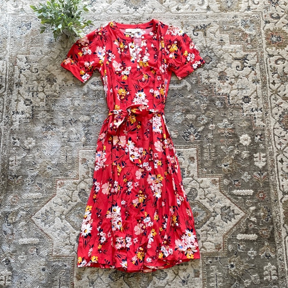 LOFT Orange Floral Midi Dress🌺🍃